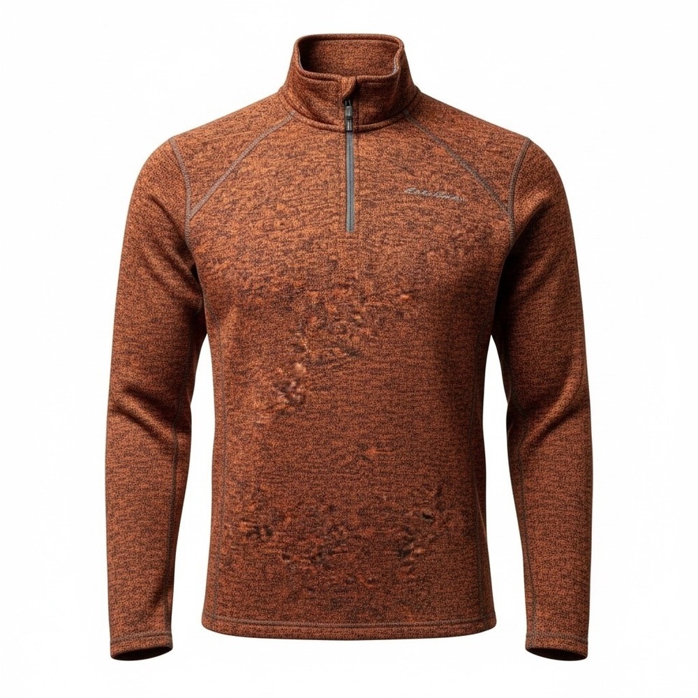 Eddie Bauer Men's Orange Heathered Quarter Zip Fleece Pullover Sweater Size S
